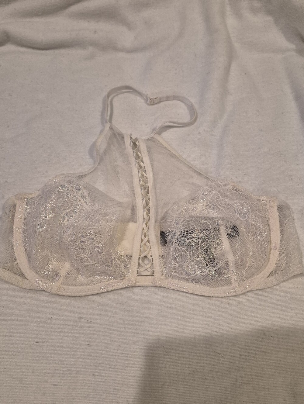 Victoria's Secret Sheer Lace High-Neck Bralette in White Size M